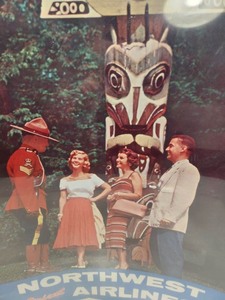 lot 257 image: Large Orig Vintage Northwest Orient Airlines CANADA Travel Poster