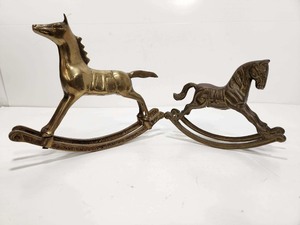 lot 266 image: 2 Vintage Solid Brass Rocking Horse Statues