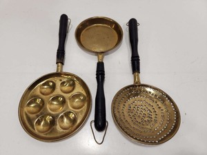 lot 269 image: 3 Piece Vintage Brass Cooking Utensil Set