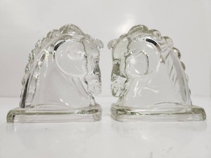 lot 270 image: Mid Century Glass Horse Head Bookend Set
