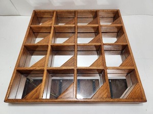 lot 285 image: Retro Vintage Oak Mirrored Diamond Wall Display Shelf 