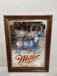 lot 293 image: Vintage MILLER High Life Wisconsin Beer Sign wDeer