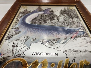 lot 297 image: Vintage MILLER High Life Wisconsin Beer Sign wNorthern or Muskie