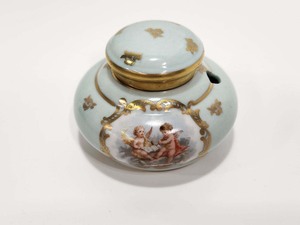 lot 303 image: Antique Hand Painted Signed Limoges French Porcelain Inkwell