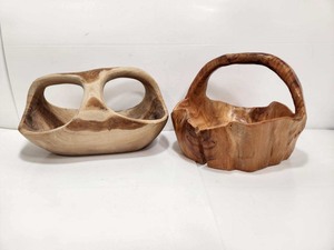 lot 345 image: 2 Natural Burl Wood Carved Baskets
