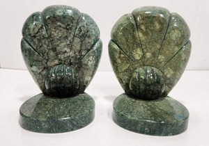 lot 344 image: Mid Century Signed Nora Fenton Green Italian Marble Bookends