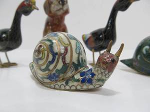 lot 384 image: Nice Vintage Cloisonne Snails, Ducks, Dog Figurines