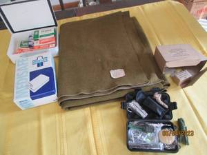 Vintage blanket, first aid kit, new...