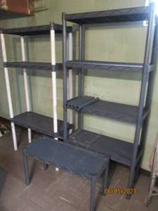 2 plastic shelves and a short platf...