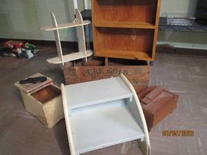 Vintage boxes, step stool and shoe ...