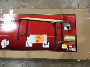 lot 38 image: Husky Ready-To-Assemble 6 ft. Solid Wood Top Workbench in Black Customer Returns See Pictures