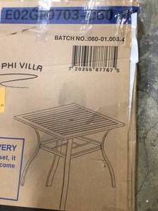 lot 42 image: Black Slat Square Metal Patio Outdoor Dining Table with 1.57 Umbrella Hole by PHI VILLA Customer Returns See Pictures