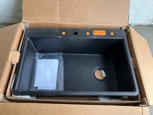 lot 25 image: Kohler Kennon 33 in. 1- Hole Undermount Single Bowl Granite Composite Kitchen Sink in Matte Black
