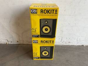 lot 88 image: Pair of Black RK RP8 Rokit 8 G4 Professional Bi-Amp 8 Powered Studio Monitors