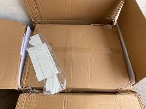 lot 106 image: FEZIBO Triple Motor 63 L-Shaped White Standing Desk with 3 Drawers