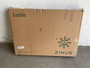 lot 110 image: Zinus Beige Twin Upholstered Platform Bed Frame with Short Headboard
