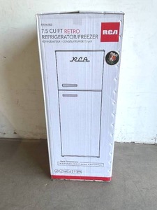 lot 2 image: Frigidaire 7.5 cu. ft. Mini Refrigerator with Top Freezer in Red and Chrome Handles