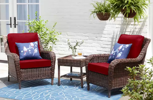 lot 8 image: LOT OF 2. Hampton Bay Cambridge Brown Wicker Outdoor Patio Lounge Chair with CushionGuard Chili Red Cushions
