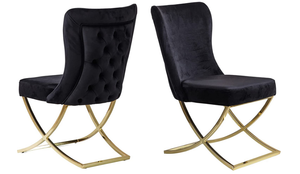 lot 9 image: Ottomanson Royal Collection Dining Chair, Set of 2, Microfiber, BlackGold Legs