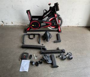 lot 146 image: Eulumap Stationary Indoor Cycling Bike with Tablet Holder and LCD Monitor
