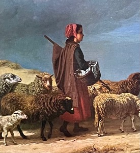lot 86 image: A Shepardess and Her Flock Unframed Print by Estuary Edmond Tschaggeny