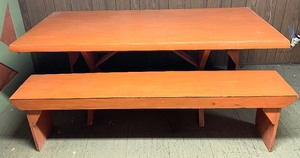 lot 159 image: Orange Vintage Table with Two Benches