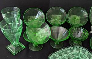 lot 36 image: Assorted Green Depression Glass