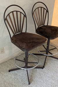 lot 5 image: Pair of Brown Microsuede Counter Height Stools