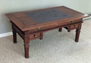 lot 16 image: Vintage Wood Coffee Table with an Etched Map of Lake Minnetonka