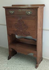 lot 4 image: Vintage Carved Wood Secretary