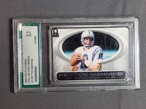 lot 85 image: Peyton Manning 2000 Pacific Omega Stellar Performances No. 7, Advanced Grading 9.0 Mint