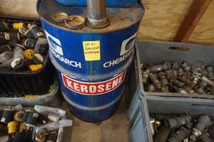 lot 98 image: Chemsearch Kerosene Barrel With Pump and 5 Gallon Can