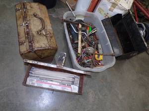 lot 86 image: Assorted Tools and Vintage Steel Tool Boxes