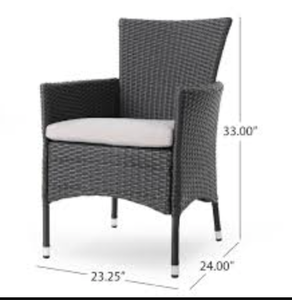lot 265 image: Belen Wicker Patio Dining Chair in Gray with Light Gray Cushions - Set of 2 (OPEN BOX)