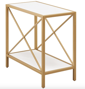 lot 270 image: Leick Home 9217-WTGL Claudette Mixed Metal and Wood Side Table with Shelf, WhiteGold (OPEN BOX)