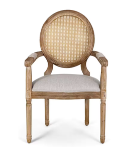 lot 275 image: Noble House Huller Light Gray and Natural Wood and Cane Arm Chair (Set of 2) (OPEN BOX)