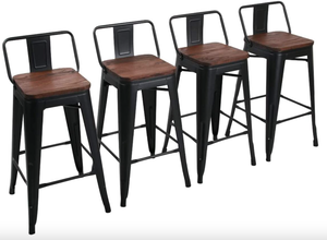 lot 290 image: Yongchuang 30 Metal Barstools Set of 4 Bar Height Bar Stools with Back Industrial Bar Chairs Matte Black (30 Seat Height, Wooden Top Low Back) (OUT OF BOX)