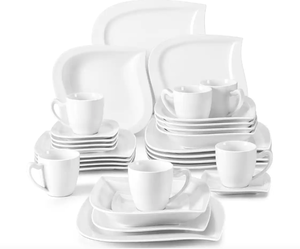 lot 310 image: MALACASA Elvira 30-Piece Modern Ivory White Porcelain Dinnerware Set (Service for 6)