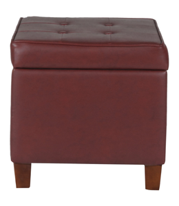 lot 315 image: Square Tufted Faux Leather Storage Ottoman - Dark Red (OPEN BOX)
