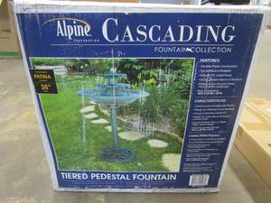 lot 283 image: Alpine Corporation 35 Tall Outdoor 3-Tiered Pedestal Water Fountain and Birdbath, Green (OPEN BOX)