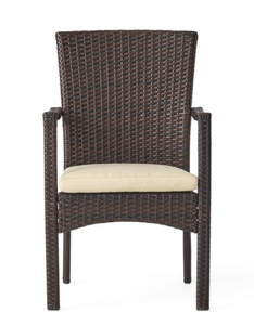 lot 287 image: Set of 2 - Titan Outdoor Wicker Chairs in Dark Brown with Cream Cushions (OPEN BOX)