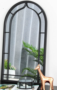 lot 334 image: Glitzhome 33.07H Oversized Black Metal Framed Arched Wall Mirror