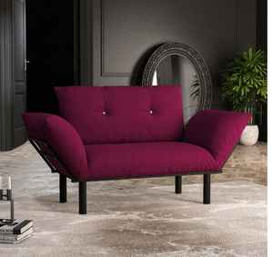 lot 346 image: 49 Flared Arms Modern Comfortable Loveseat With Removable Cushions in Fushia (OUT OF PACKAGING)