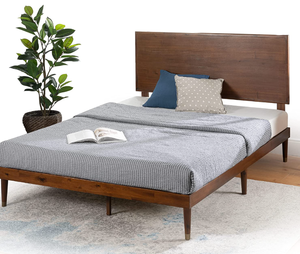 lot 349 image: ZINUS Raymond Wood Platform Bed Frame with Adjustable Wood Headboard  Solid Wood Foundation  Wood Slat Support  No Box Spring Needed  Easy Assembly, Queen (OPEN BOX)