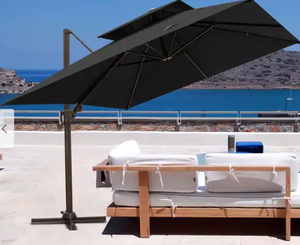 lot 350 image: Pellebant 10 X 10 Ft Outdoor Square Cantilever Umbrella with Double Top - Black (OPEN BOX)
