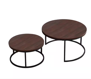 lot 362 image: Westsky 31.5 in. Wide Black Metal Frame Modern Nesting Round Coffee Table with Walnut Color Wood Top of Living Room (Set of 2) (OPEN BOX)