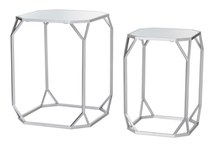 lot 364 image: Glitzhome Metal WithGlass Accent Table, Set of 2, Silver (OPEN BOX)