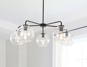 lot 368 image: Contemporary 5 - Light Hand Blown Glass Globe Chandelier in Black (OPEN BOX)