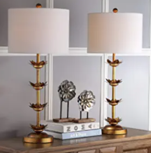 lot 371 image: Set of 2 - SAFAVIEH Lighting Collection Lani Antique Gold Leaf 32-inch Lamp (OPEN BOX)