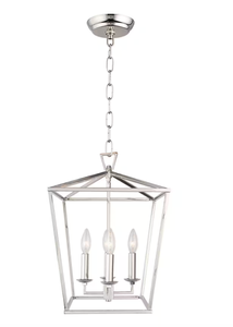 lot 374 image: 4-Light Polished NIckel Lantern Chandelier (OPEN BOX)
